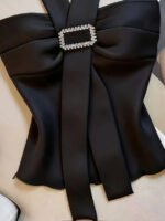 Women's Black Sleeveless Halter Neck Summer Blouse