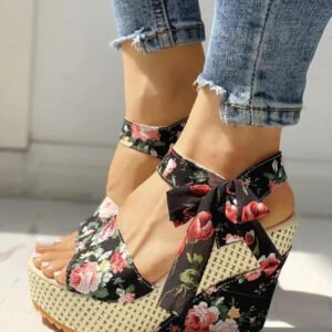 Women's Platform Wedge Sandals with Lace Straps