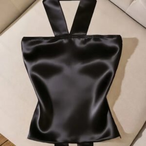 Women's Black Sleeveless Halter Neck Summer Blouse