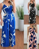 Women's Summer Print V-Neck Wide-Leg Jumpsuit
