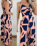 Women's Summer Print V-Neck Wide-Leg Jumpsuit
