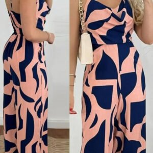 Women's Summer Print V-Neck Wide-Leg Jumpsuit