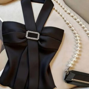 Women's Black Sleeveless Halter Neck Summer Blouse