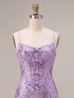 Sparkly Floral Sequin Bow Mini Homecoming Dress