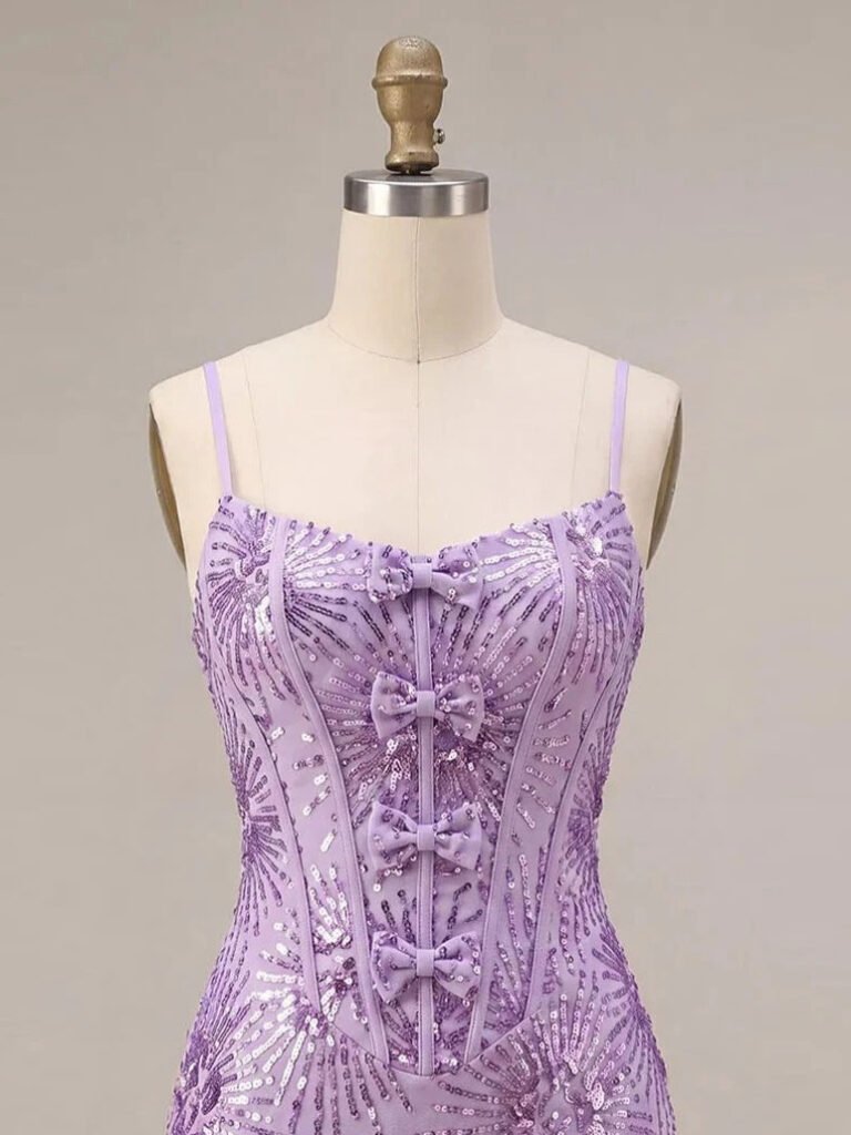 Sparkly Floral Sequin Bow Mini Homecoming Dress