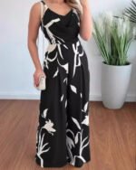 Women's Summer Print V-Neck Wide-Leg Jumpsuit