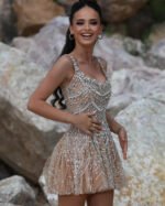 Bling Beaded Spaghetti Strap A-Line Prom Dress