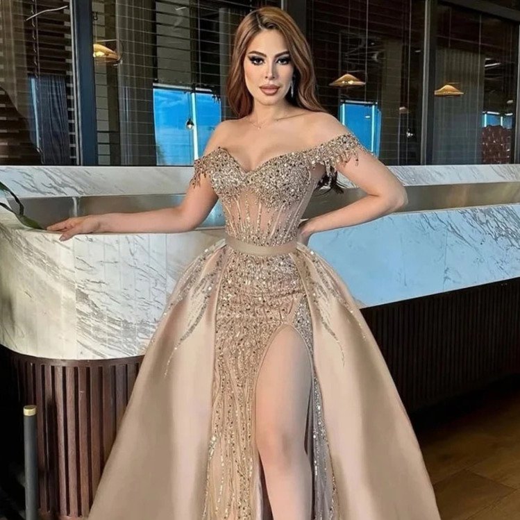 Gold Sequin High-Split Corset Prom Dress Gold Sequin High-Split Corset Prom Dress