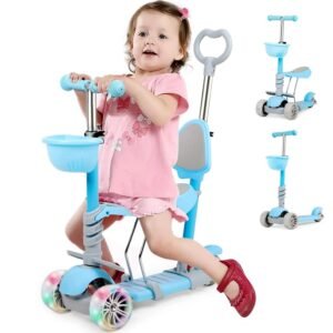 Kids Three-Wheel Scooter with Seat and LED Wheels