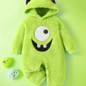 Baby Monster Embroidered Plush Jumpsuit with Ear Hat