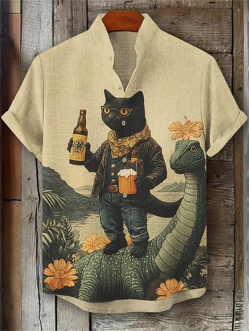 Men's 3D Cat Print Linen Short Sleeve Casual Shirt Men's 3D Cat Print Linen Short Sleeve Casual Shirt