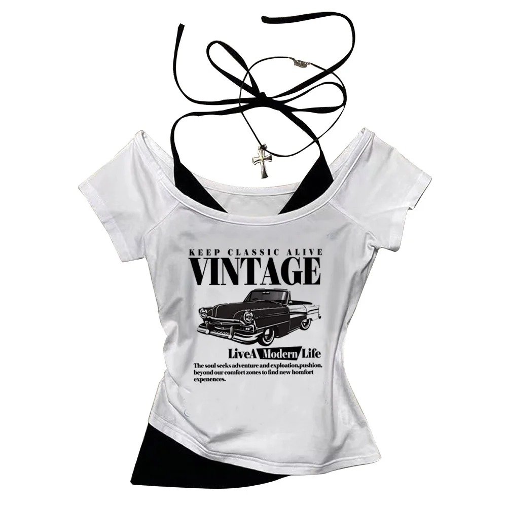 Women's Vintage Car Graphic Cropped T-Shirt Women's Vintage Car Graphic Cropped T-Shirt