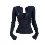 Women's Sweet Half-Open Collar Slim Long Sleeve Top