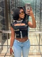 Women's Y2K Hollow Out Printed Crop Top