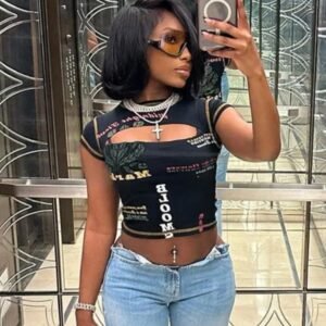 Women's Y2K Hollow Out Printed Crop Top