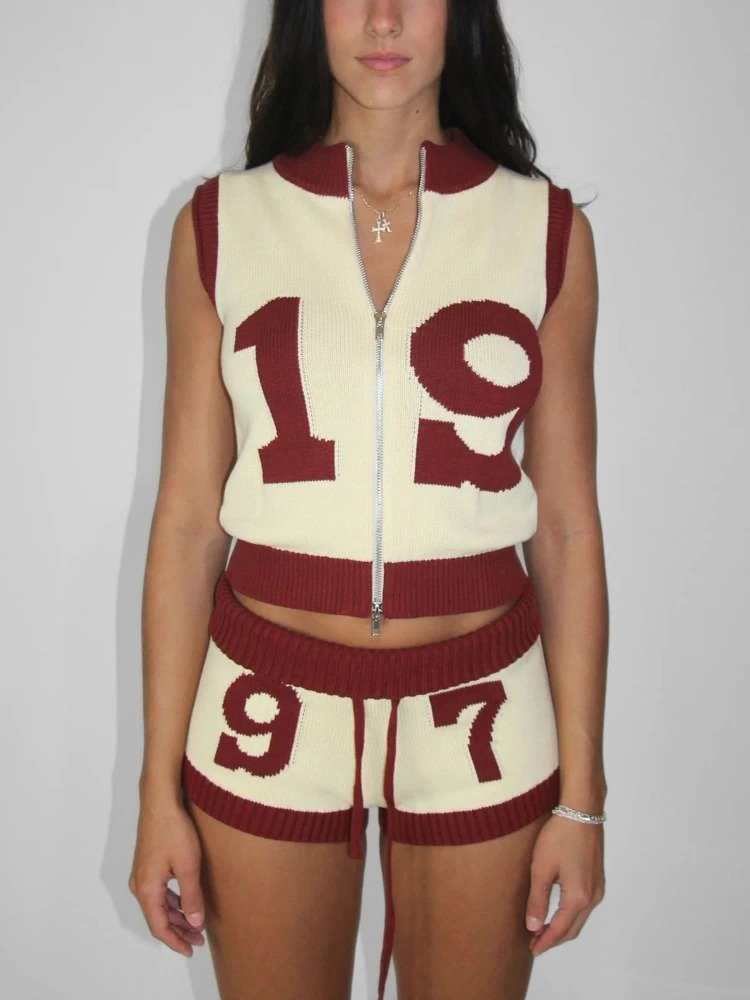 Women's Contrast Knit Cardigan & Shorts Set Women's Contrast Knit Cardigan & Shorts Set