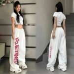 Women's High-Waisted Letter Print Streetwear Trousers