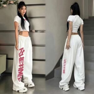 Women's High-Waisted Letter Print Streetwear Trousers