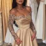 Women's Sequin Off-Shoulder Long Sleeve Evening Dress