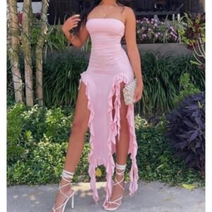 Women's Strapless Floral Backless High-Slit Mini Dress