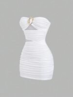 Women's Strapless Bustier Mini Dress with Metal Buckle