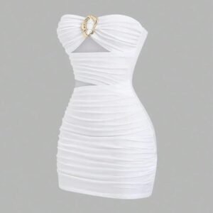Women's Strapless Bustier Mini Dress with Metal Buckle