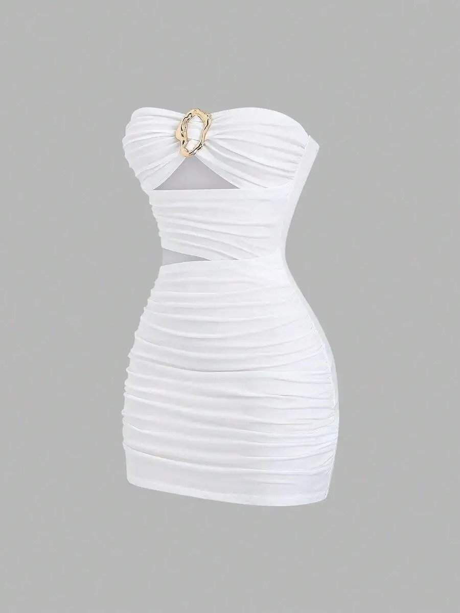 Women's Strapless Bustier Mini Dress with Metal Buckle Women's Strapless Bustier Mini Dress with Metal Buckle