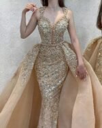 Champagne Pearl Sweetheart Long Evening Gown