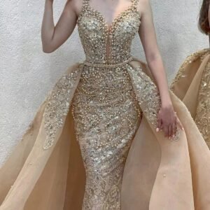 Champagne Pearl Sweetheart Long Evening Gown