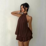 Women's Halter Neck Backless Chiffon Party Mini Dress