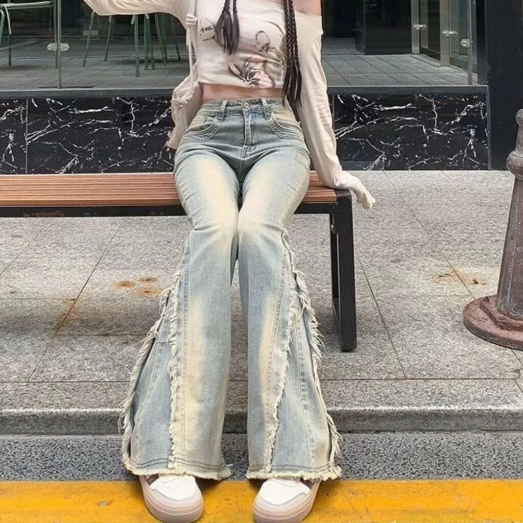 Vintage Blue High-Waist Wide-Leg Jeans for Women