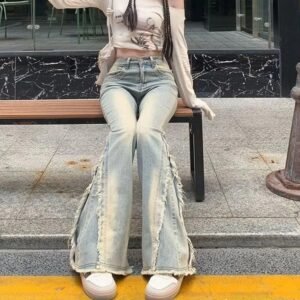 Vintage Blue High-Waist Wide-Leg Jeans for Women