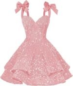 Sparkly Sequin Bow Short Satin Homecoming Dress