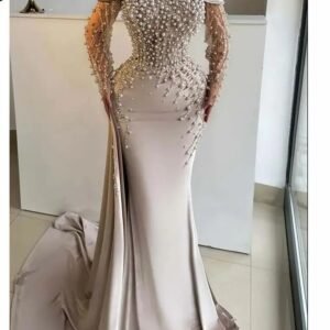 Light Beige Satin High Neck Mermaid Party Dress