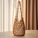 Women's Brown Wooden Bead Woven Shoulder Bag