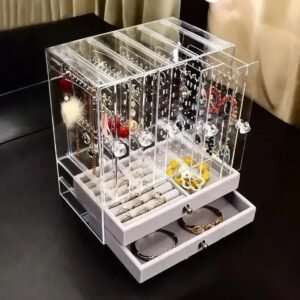 Large Transparent Jewellery Storage Box with Dust proof Design