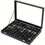 Glass Cover Ring Display Box with Grooved Ring Holder