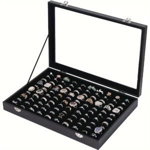 Glass Cover Ring Display Box with Grooved Ring Holder