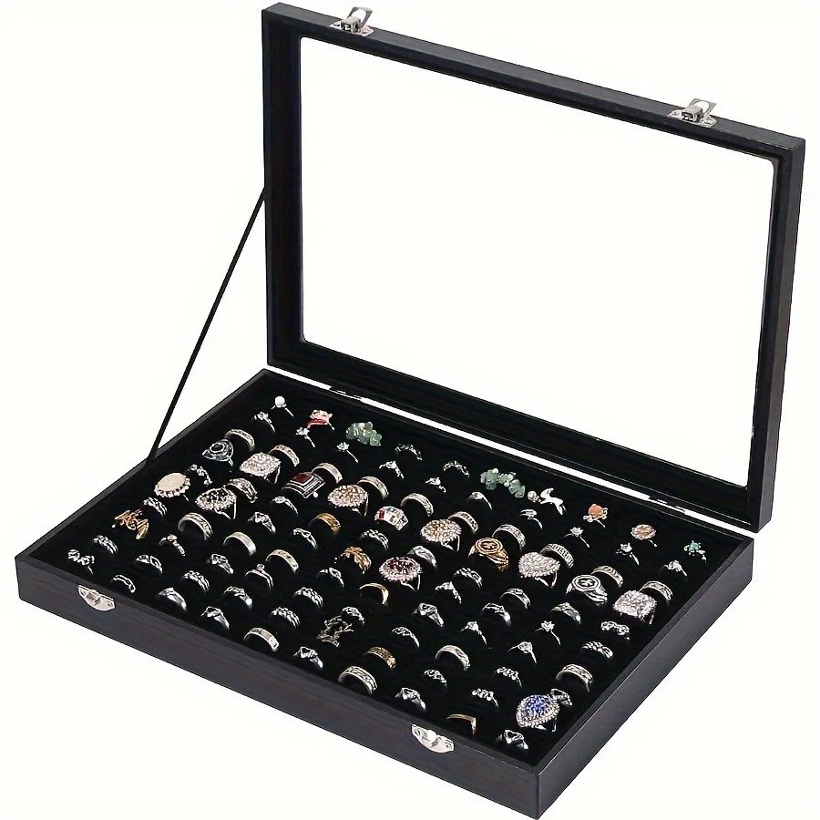 Glass Cover Ring Display Box with Grooved Ring Holder Glass Cover Ring Display Box with Grooved Ring Holder