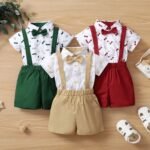 Baby Boys Shirt and Suspender Shorts Set