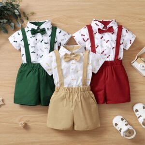 Baby Boys Shirt and Suspender Shorts Set