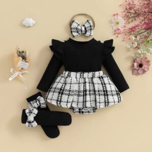 Baby Girls Plaid Bodysuit Skirt Outfit Set
