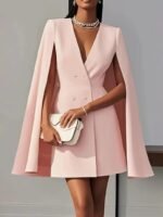 Double-Breasted Shawl Cloak Suit Dress for Women