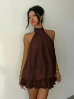 Women's Halter Neck Backless Chiffon Party Mini Dress