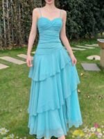 Women's Ruffle Spaghetti Strap Long Summer Party Dress