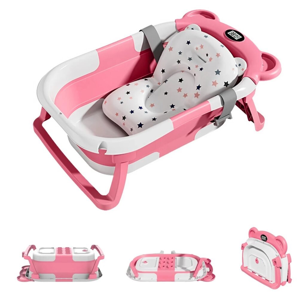 Collapsible Baby Bath with Thermometer and Cushion