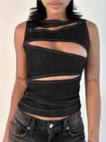 Women's Sleeveless Round Neck Hollow Vest Top