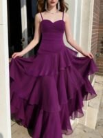 Women's Ruffle Spaghetti Strap Long Summer Party Dress