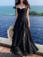 Women's Ruffle Spaghetti Strap Long Summer Party Dress