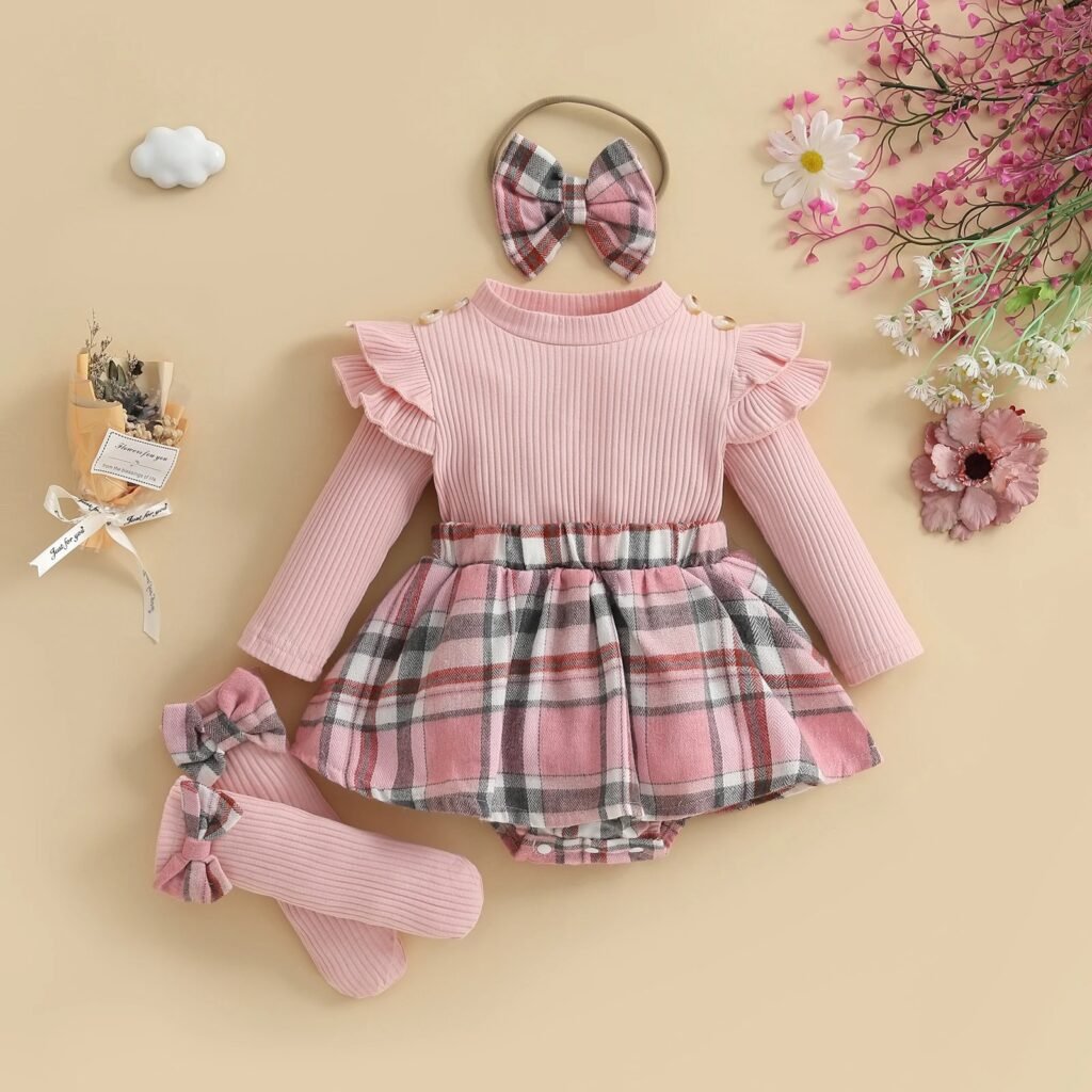 Baby Girls Plaid Bodysuit Skirt Outfit Set